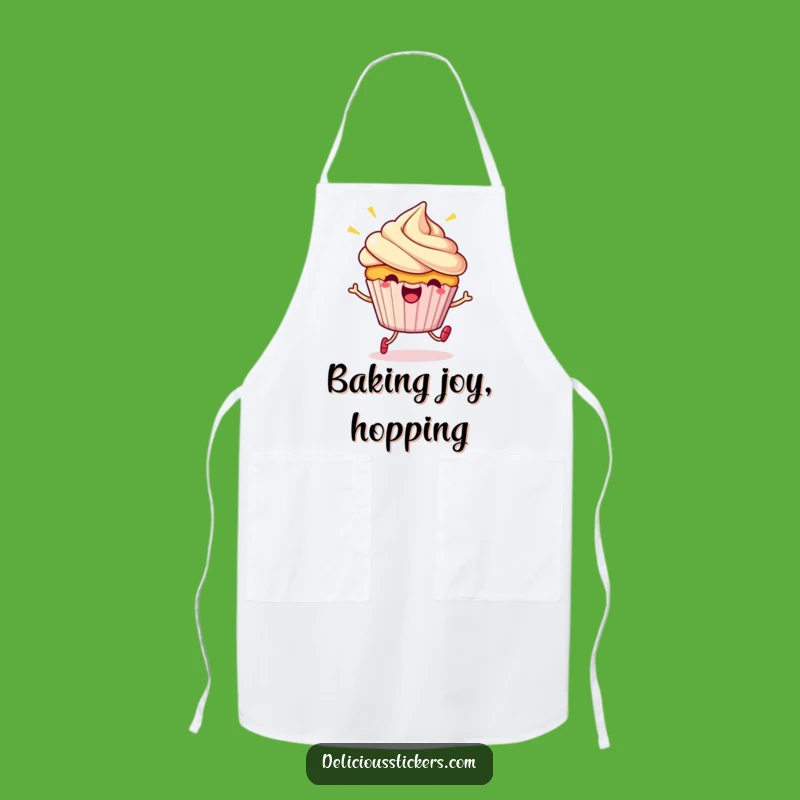 Funny Cupcake Hop Apron: Beaming Character Jumps, Kitchen Gift!