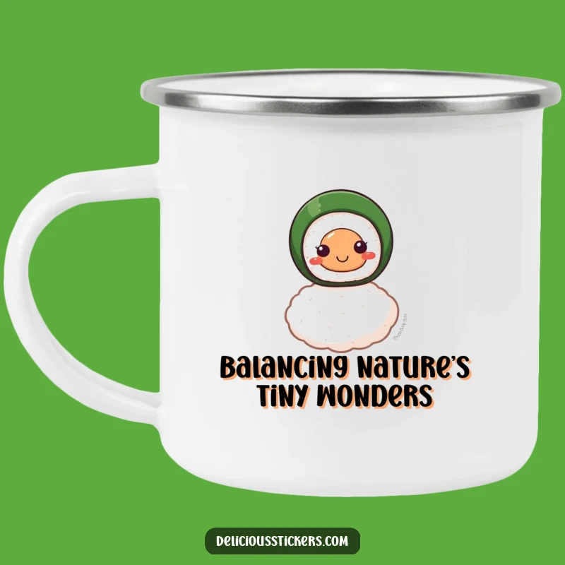 Funny Smiling Sushi Roll Camping Mug: Your Balanced Trail Companion