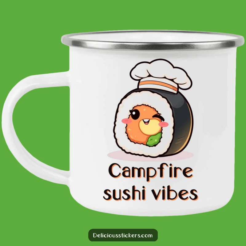 Funny Sushi Chef Hat Wink Camping Mug: Adventure with Culinary Charm