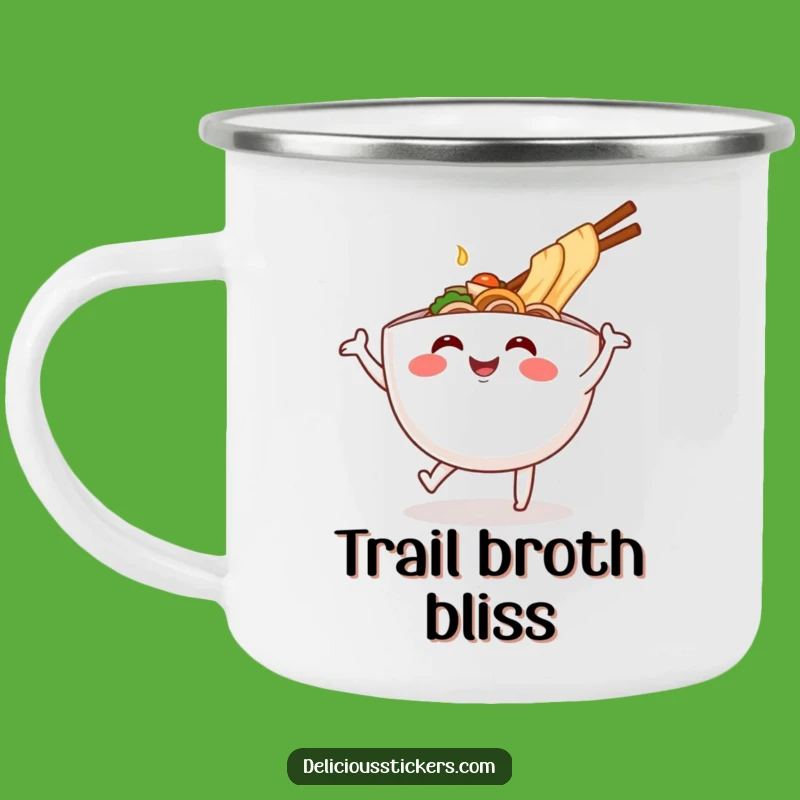 Funny Ramen Bowl Dance Camping Mug: Adventure with Hilarious Cartoon Noodles