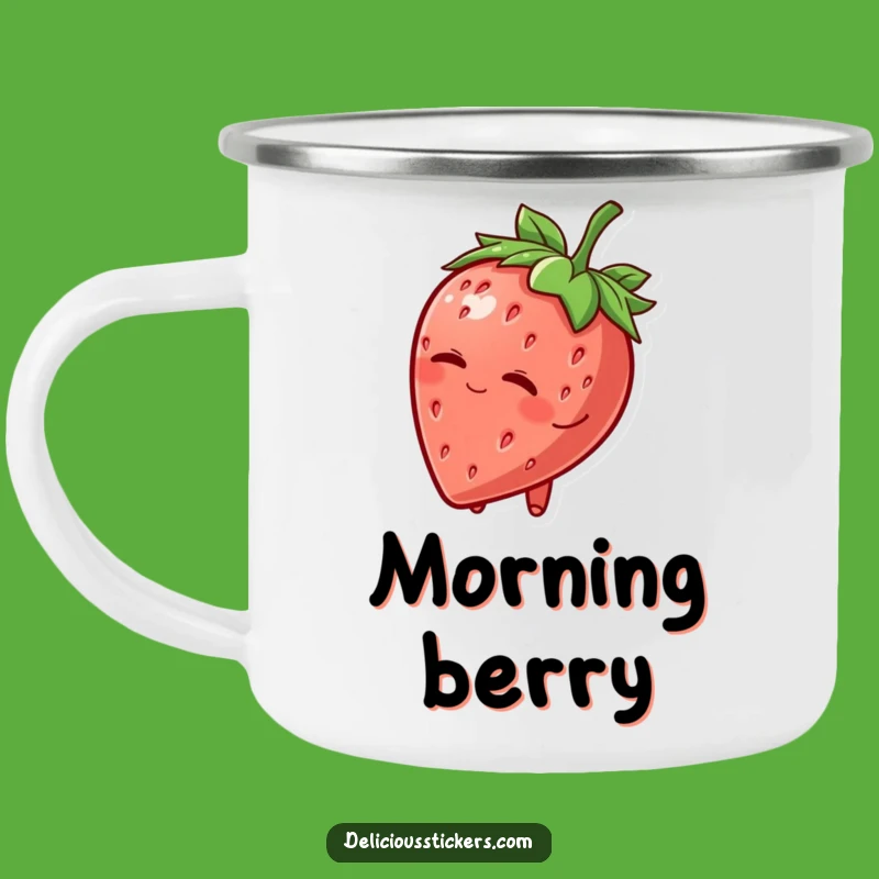 Funny Strawberry Hat Wink Camping Mug: Durable Fruit Character, Humorous Outdoor Drinkware