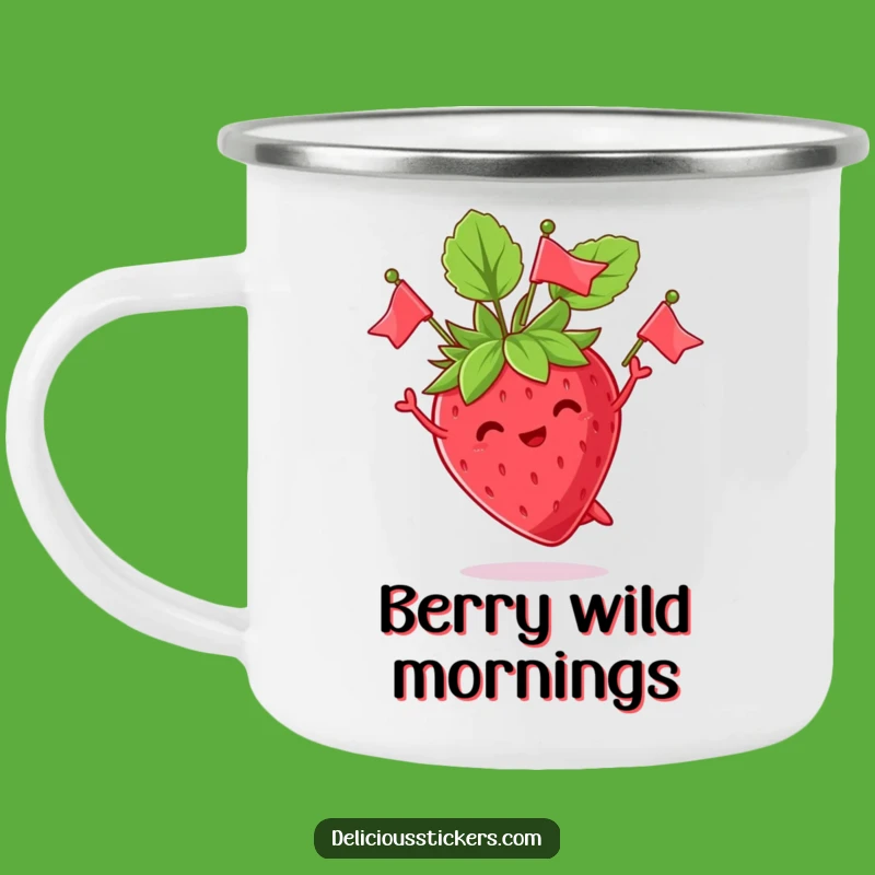 Funny Strawberry Juggling Leaves Camping Mug - Durable and Hilarious Outdoor Drinkware Gift!