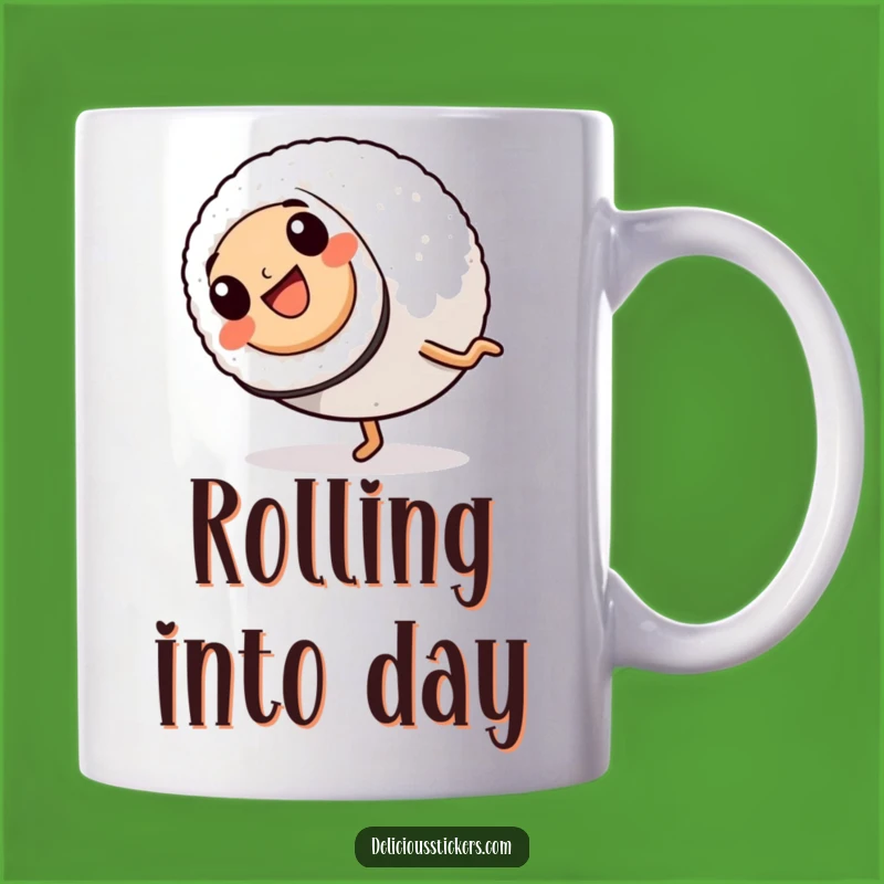 Funny Sushi Cartwheel Mug: Active Roll Character, Hilarious Gift for Sushi Lovers