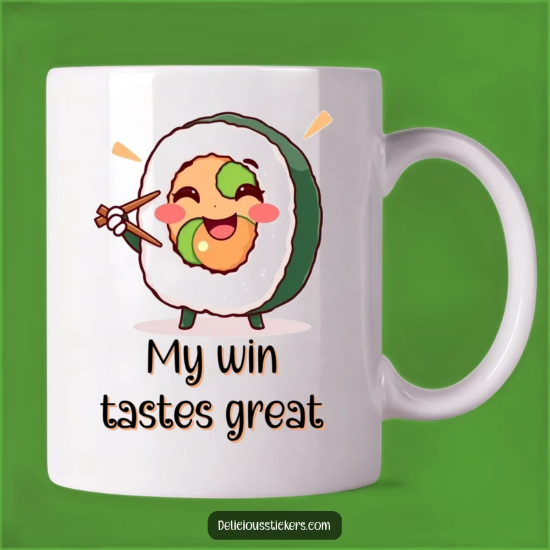 Funny Sushi Roll Mug - Victory Pose Gift for Japanese Food Lovers
