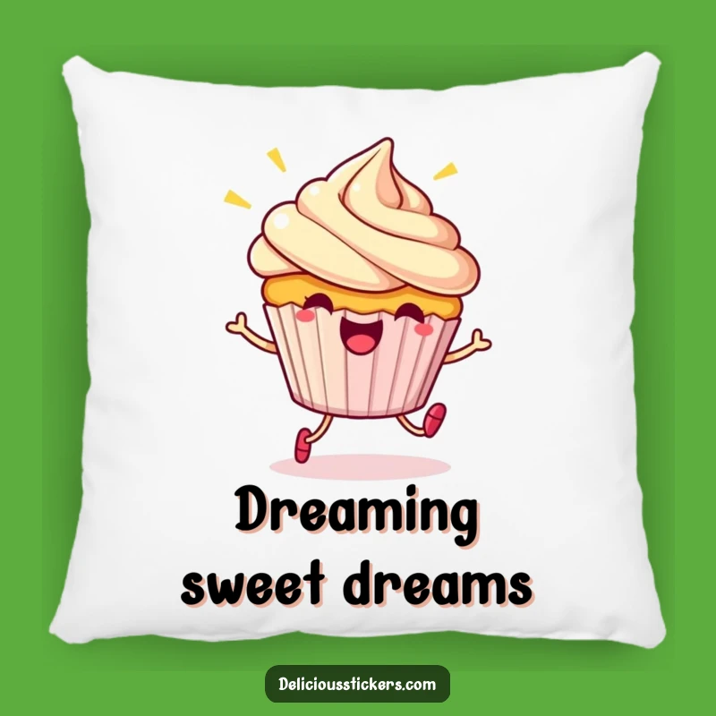 Funny Cupcake Hop Pillow: Beaming Character Jumps, Comfy Gift!