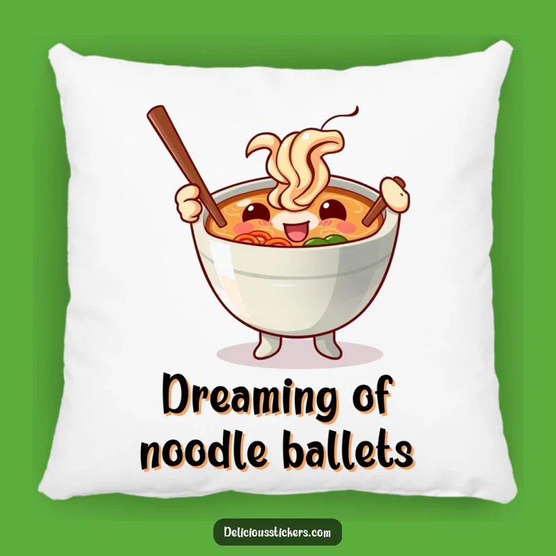 Funny Ramen Bowl Chopstick Baton Throw Pillow - Comfy & Hilarious Home Decor Gift!