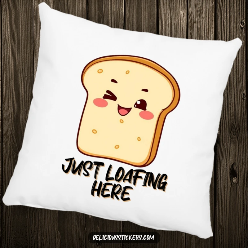 Funny pillow featuring a soft bread loaf character with a mischievous wink and grin, offering cuddly humor and style.