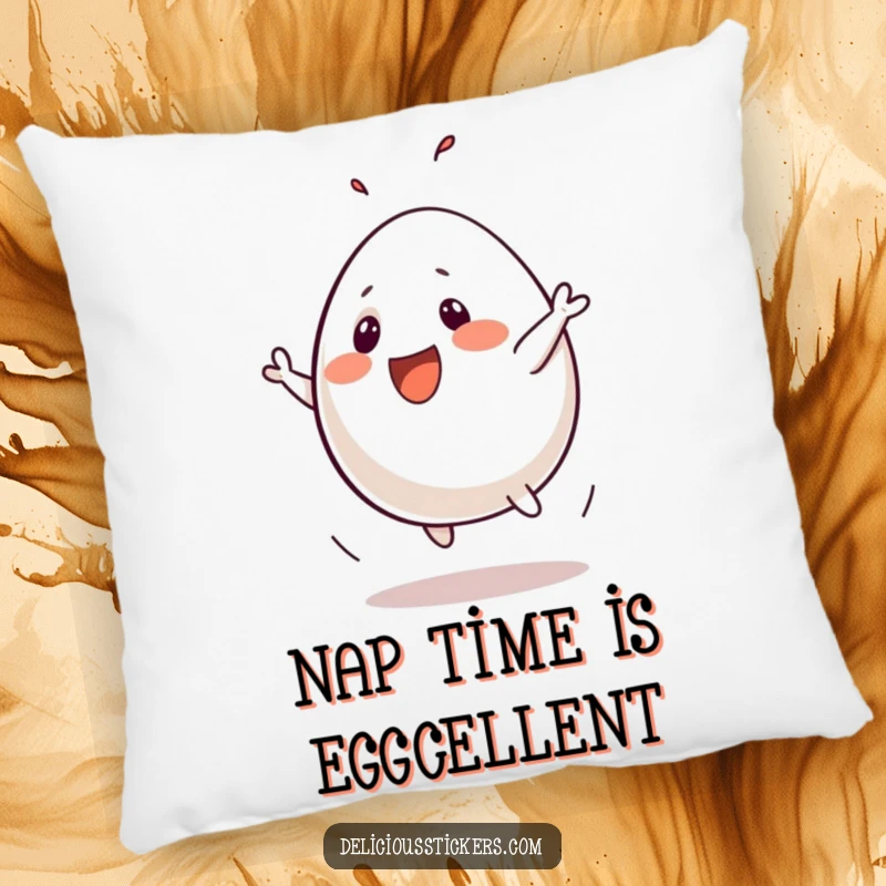 Funny pillow featuring a soft egg character doing a silly flip, offering cuddly humor and a playful touch.