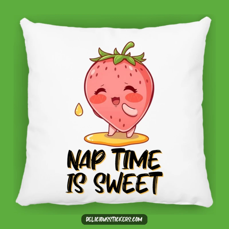 Funny Strawberry Syrup Pillow: Blushing Berry Catches Drop, Soft Gift!