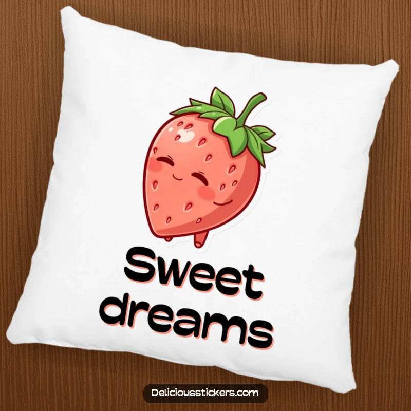 Funny Pillow: A cheerful strawberry character tipping its leafy hat and winking brings soft, charming humor and comfort to any room.