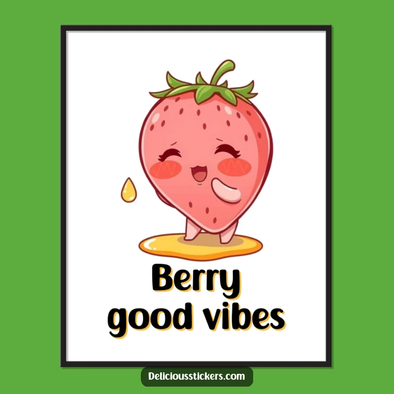 Funny Strawberry Syrup Digital Print: Blushing Berry Catches Drop, Instant Sweetness!