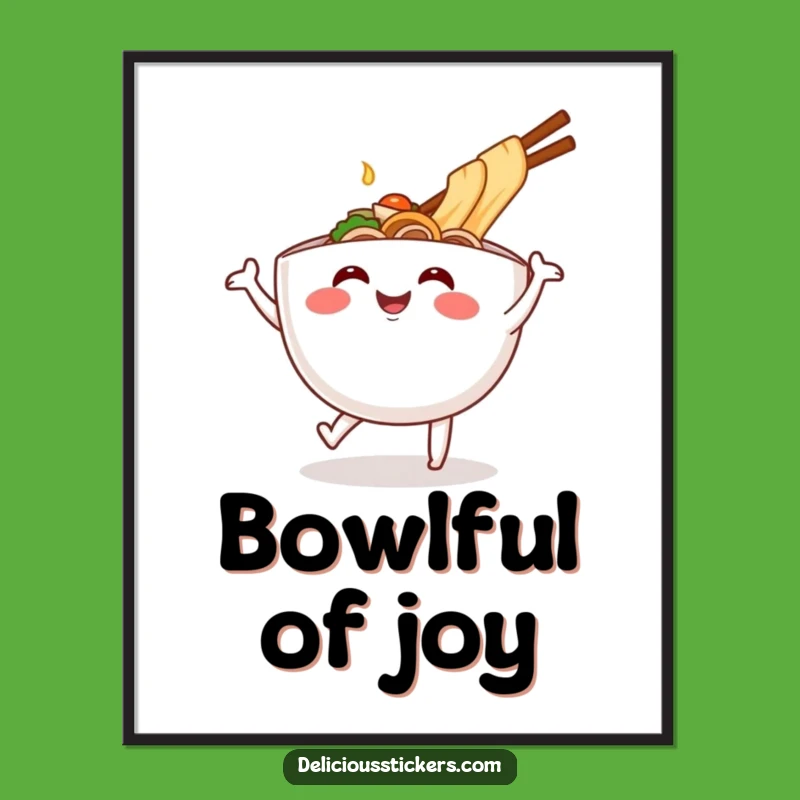 Funny Ramen Bowl Dance Digital Art: Instant Joyful Cartoon Noodles for Walls