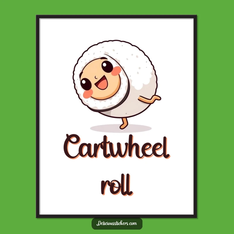 Funny Sushi Cartwheel Digital Art: Energetic Roll, Instant Humorous Wall Decor