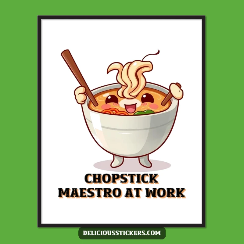 Funny Ramen Bowl Chopstick Baton Digital Art - Instant Hilarious Decor Gift!