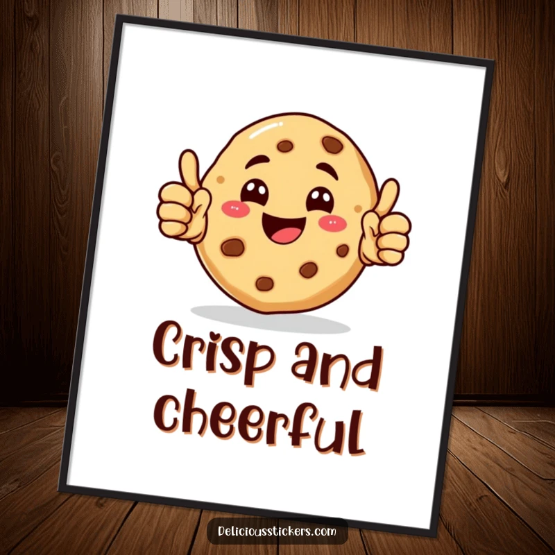 Funny Cookie Digital Art Print of a happy cookie character giving double thumbs up, cheerful and positive.