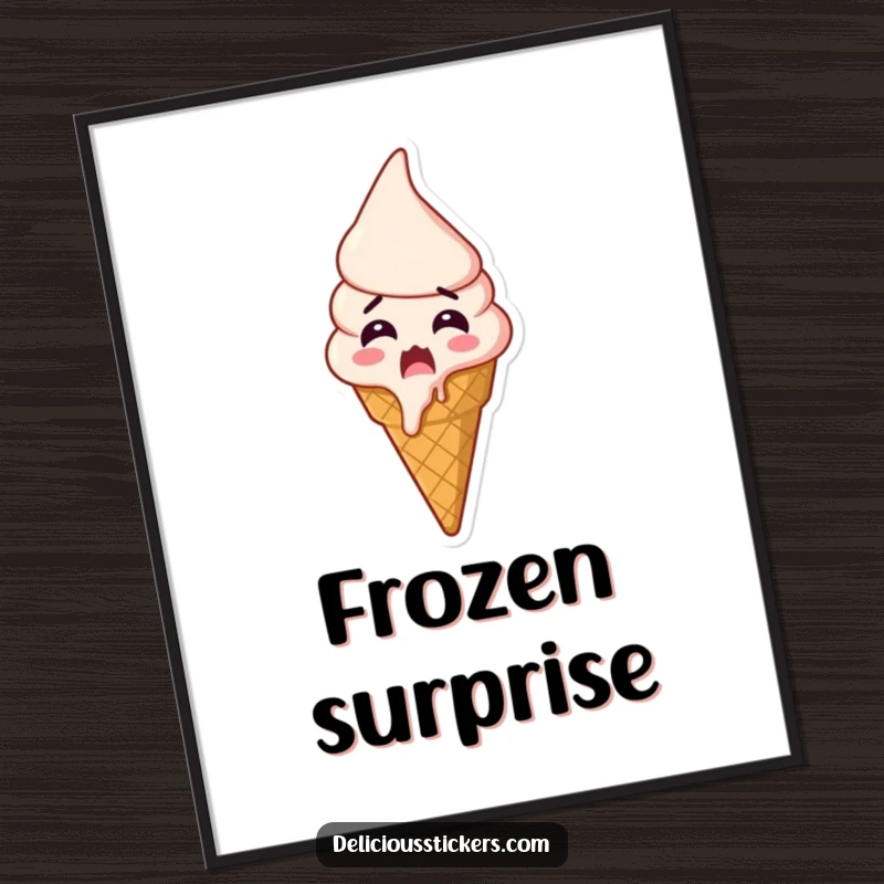 Funny shocked ice cream digital art print, an ice cream cone melts with shock and excitement, bringing instant fun to your screen.