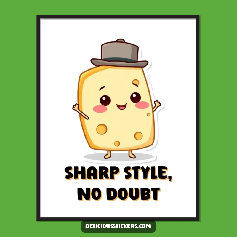 Funny Cheese Wedge Digital Art - Smiling Character Print, Instant Funny Gift!