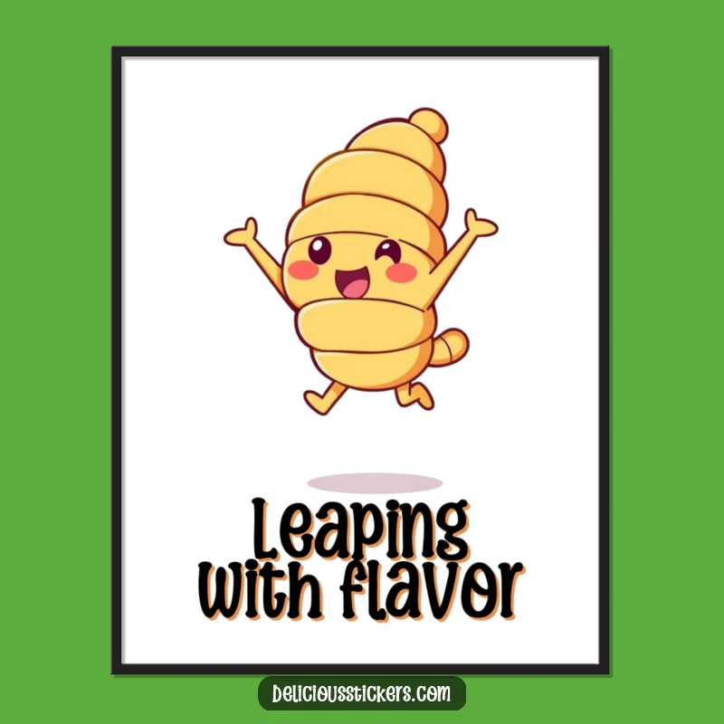 Funny Croissant Leap Digital Art: Printable Pastry Joy, Humorous Decor Gift