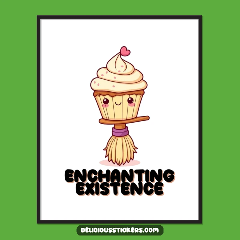 Funny Cupcake Broom Balance Print - Instant Whimsical Decor Download