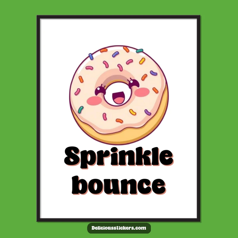 Funny Donut Bouncing Digital Art: Energetic Sprinkle, Instant Humorous Wall Decor
