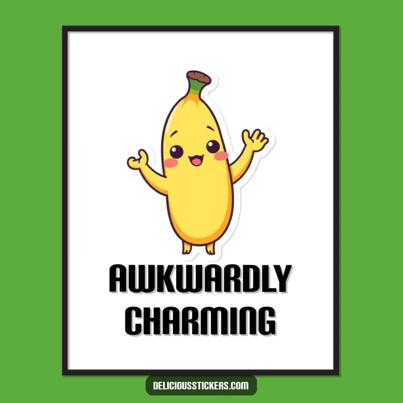 Funny Shy Banana Digital Art: Gentle Greeting Print for Instant Download