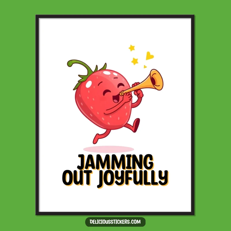 Funny Strawberry Digital Art: Vibrant Musical Fruit Print Download