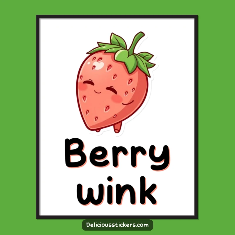 Funny Strawberry Hat Wink Digital Art: Charming Fruit, Instant Humorous Wall Decor
