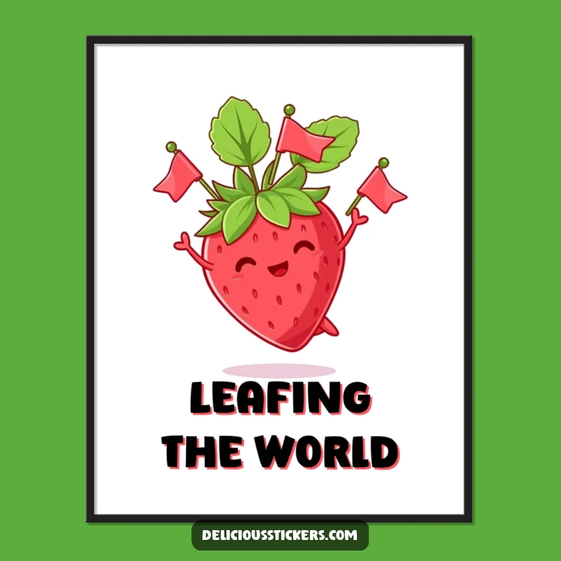 Funny Strawberry Juggling Leaves Digital Art Print - Instant Hilarious Fruit Decor!