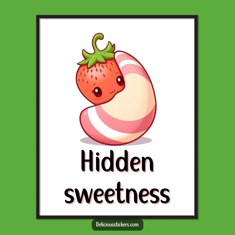 Funny Shy Strawberry Digital Print: Instant Download of Peeking Fruit Art