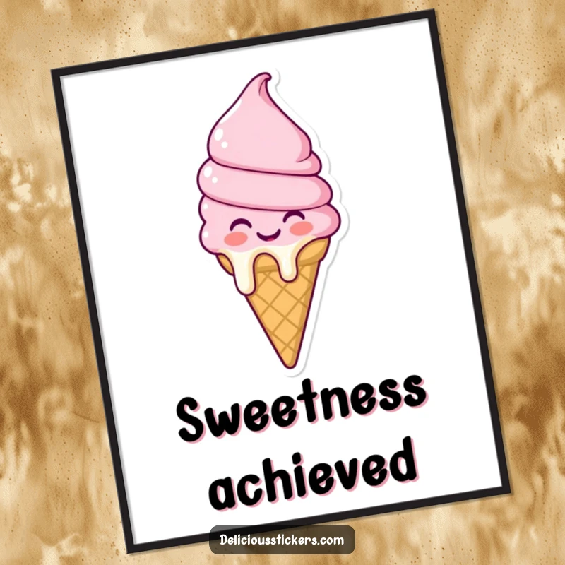 Funny melting ice cream cone digital art print character in a state of pure joy and delightful melting, perfect for vibrant wall decor.