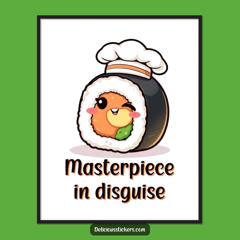 Funny Sushi Chef Hat Wink Digital Art: Instant Culinary Charm for Walls