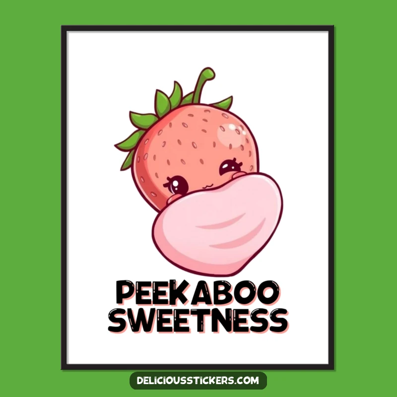 Funny Shy Strawberry Digital Print - Adorable Sweet Art Instant Gift