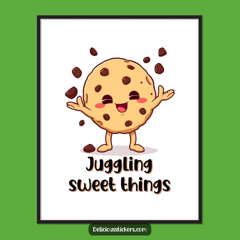 Playful Juggling Cookie Digital Art Print: Whimsical Wall Decor, Perfect Funny Gift Idea