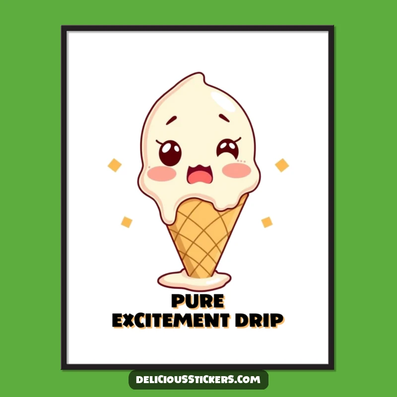 Funny Shocked Ice Cream Digital Art - Melting Cone Printable - Hilarious Instant Download Gift