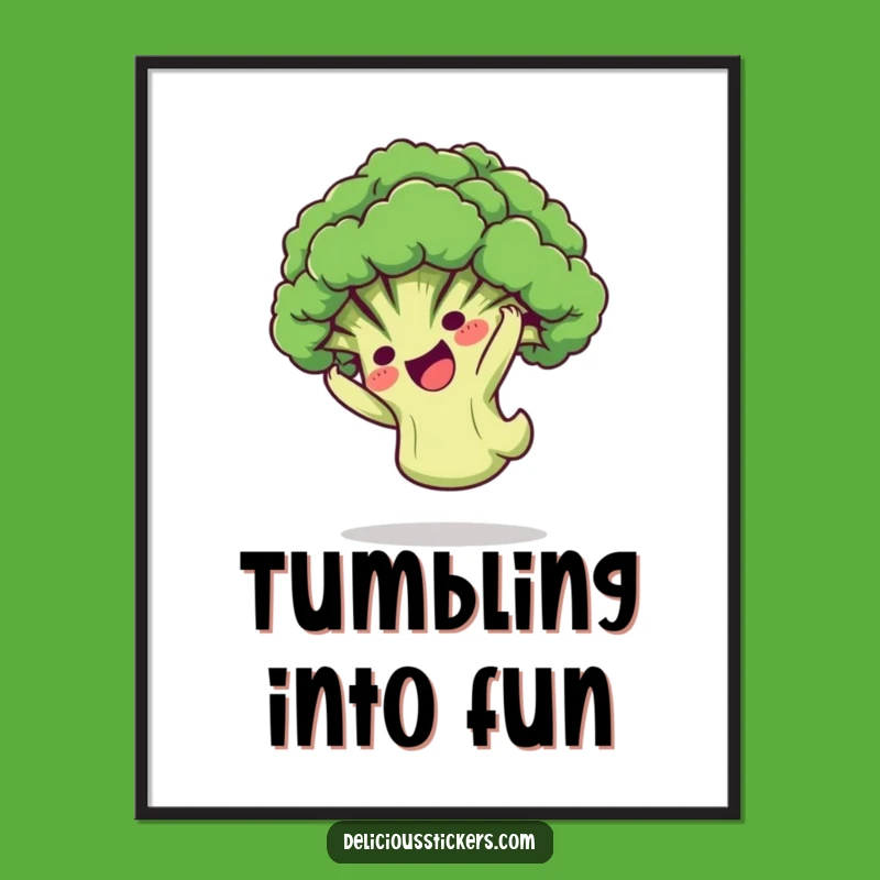 Funny Broccoli Somersault Digital Print: Playful Floret Tumbles, Instant Fun!