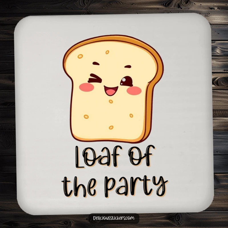 Funny coaster featuring a cheeky bread loaf character delivering a humorous wink and grin, perfect for adding personality to tables.