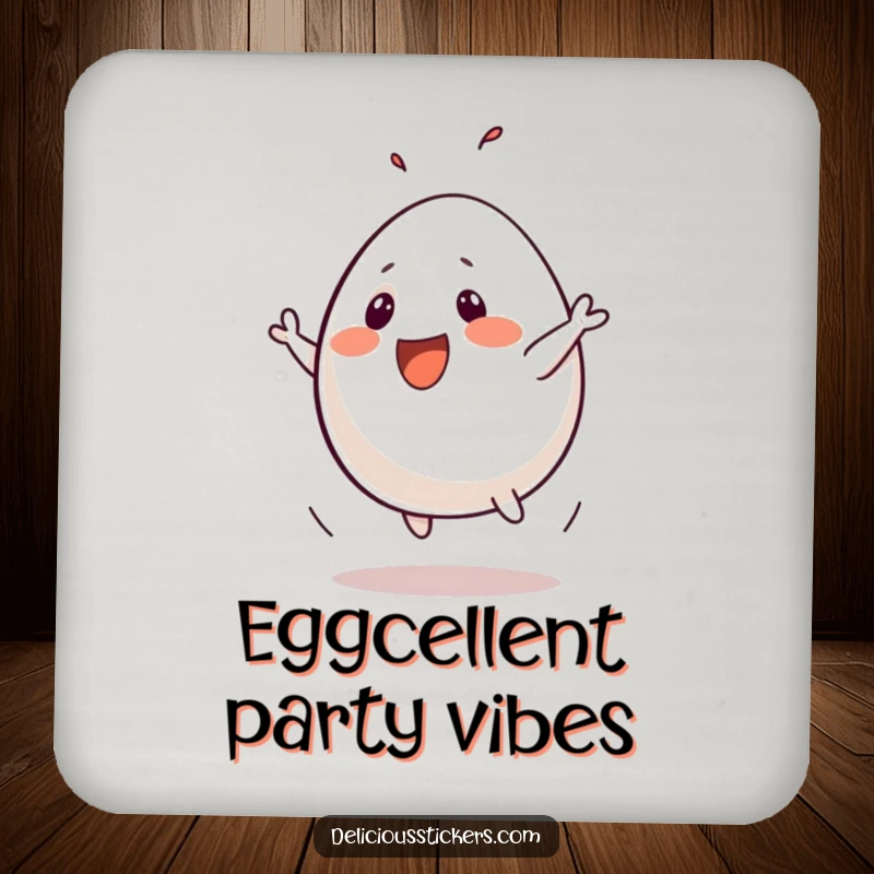 Funny coaster featuring a playful egg character in a silly flip, perfect for adding personality to tables.