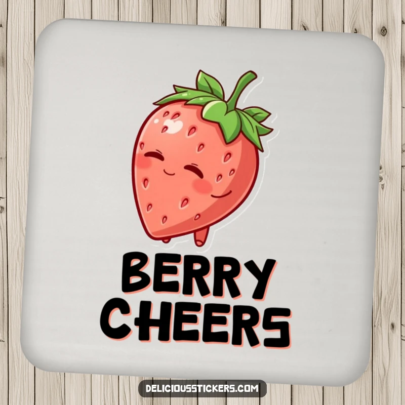 Funny Coaster: A smiling strawberry character tips its leafy hat and winks, protecting surfaces with a charming and humorous touch.