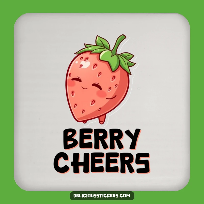 Funny Strawberry Hat Wink Coaster: Protective Fruit Character, Humorous Tabletop Decor