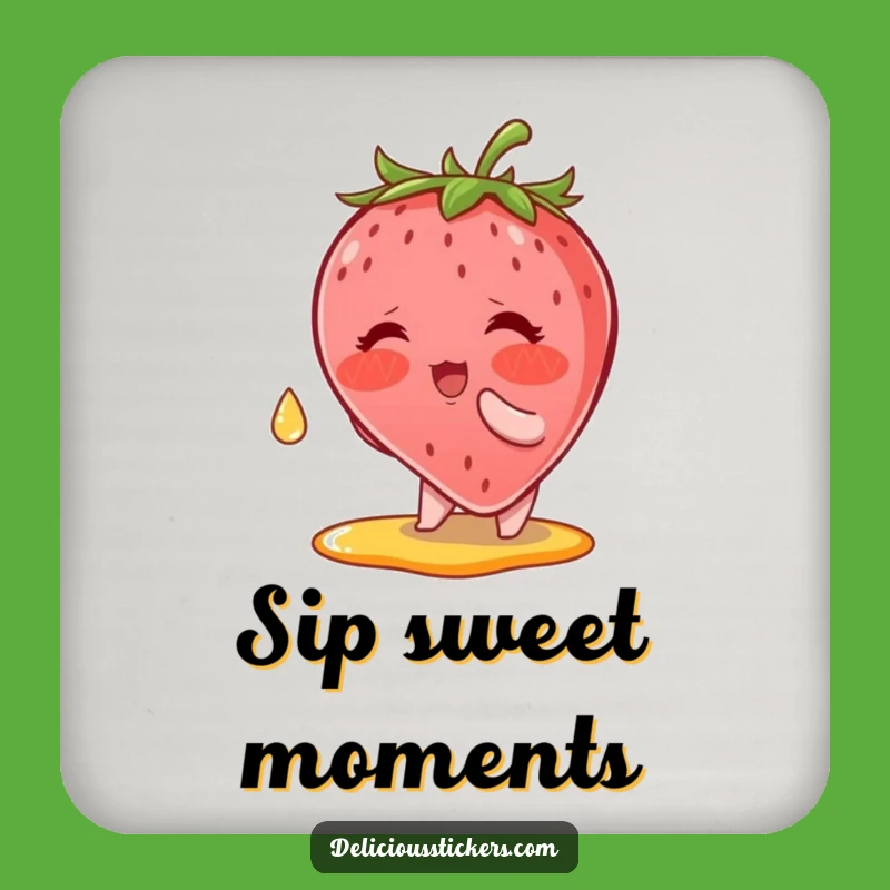 Funny Strawberry Syrup Coaster: Blushing Berry Catches Drop, Table Gift!