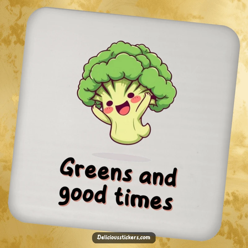 Funny Coaster: A playful broccoli floret character mid-somersault, adding cartoon fun and surface protection.