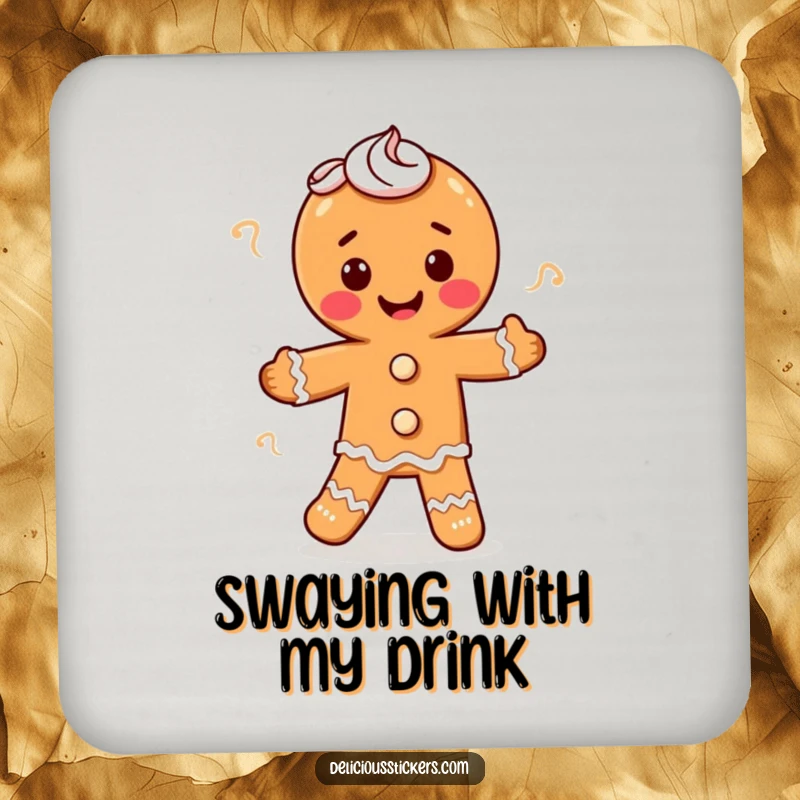Funny gingerbread man doing a jig with frosting, this coaster set protects surfaces with holiday humor, perfect funny gift.