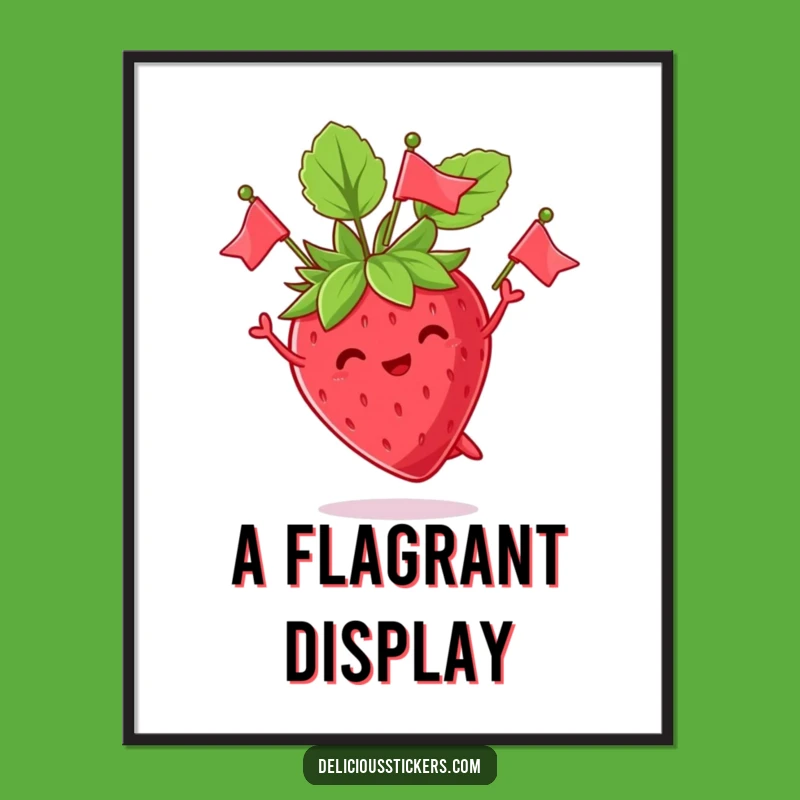 Funny Strawberry Juggling Leaves Poster - Vibrant and Hilarious Fruit Wall Art Gift!