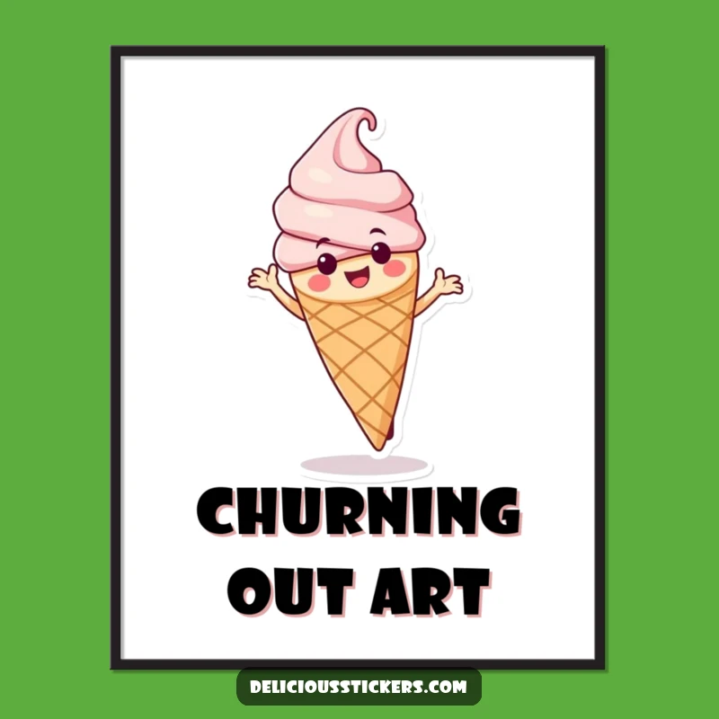 Funny Dancing Ice Cream Cone Poster: Brighten Your Walls with Hilarious Dessert Art!