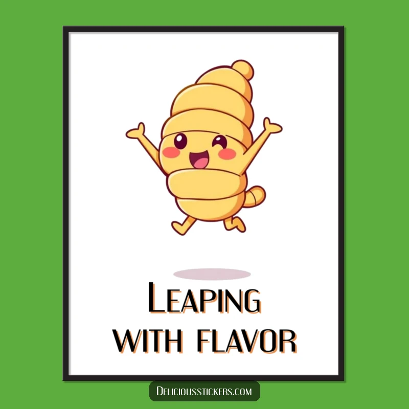 Funny Croissant Leap Poster: Bakery Bliss Art, Whimsical Humorous Decor Gift