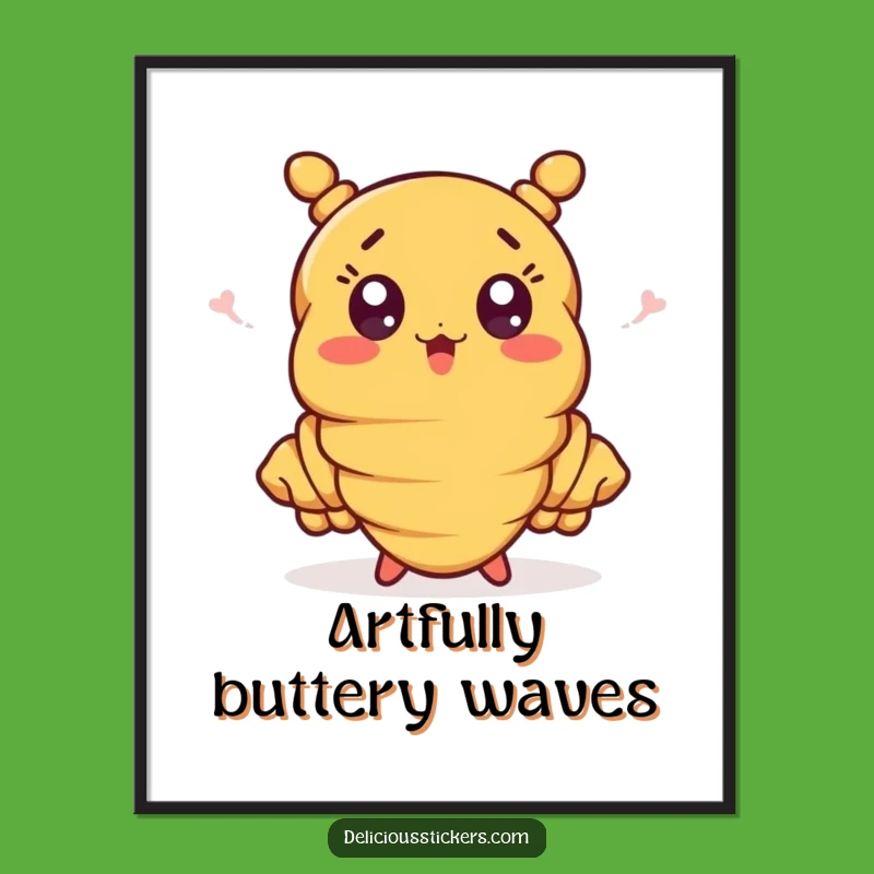 Funny Croissant Wave Poster - Surprised Pastry with Waving Ends, Whimsical Funny Gift Decor