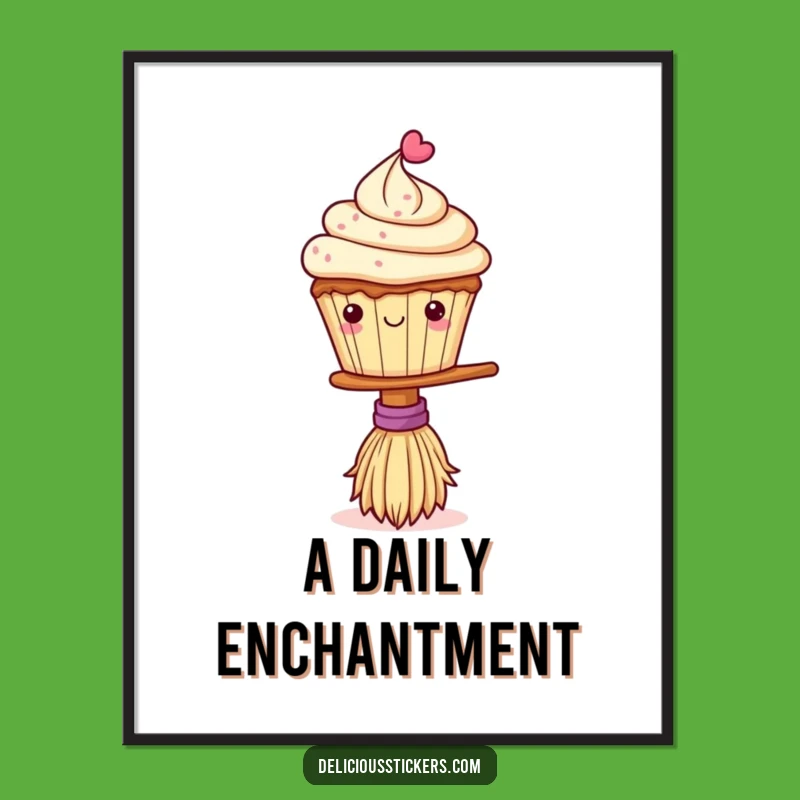Funny Cupcake Broom Balance Poster - Whimsical Wall Art Decor