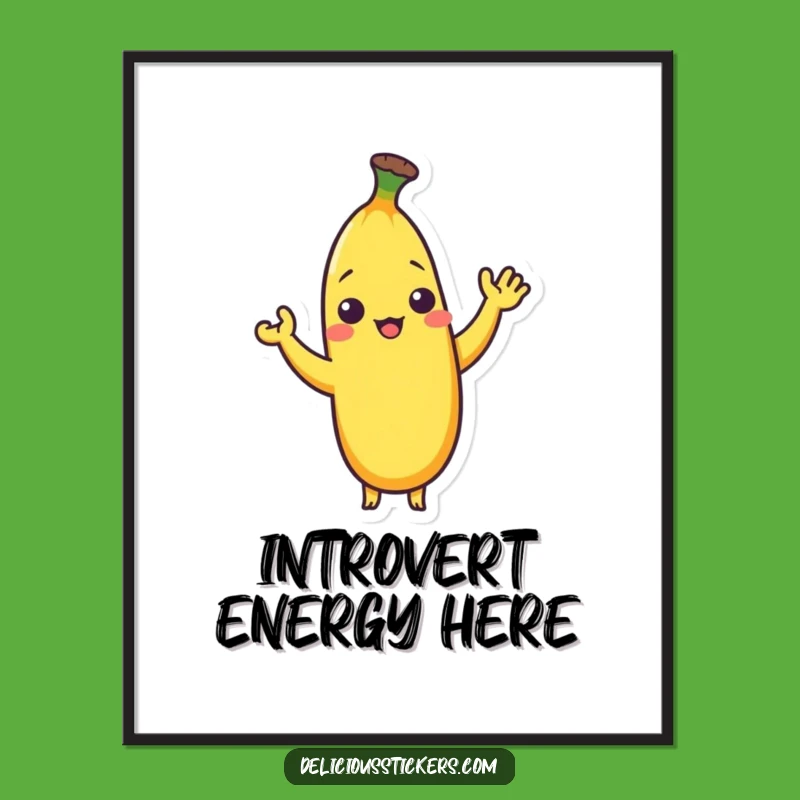 Funny Shy Banana Poster: Adorable Art for Gentle Humor Lovers