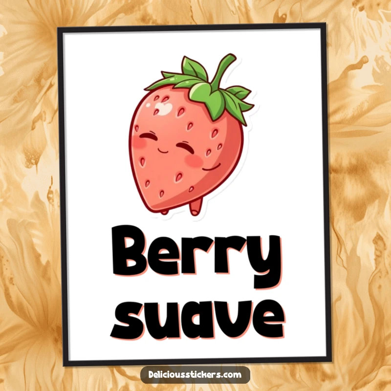 Funny Poster: A delightful strawberry character wearing a leafy hat tips it and winks, creating a charming and humorous piece of art.