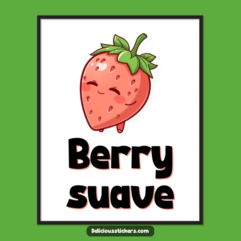 Funny Strawberry Hat Wink Poster: Charming Fruit Character, Vibrant Humorous Wall Art